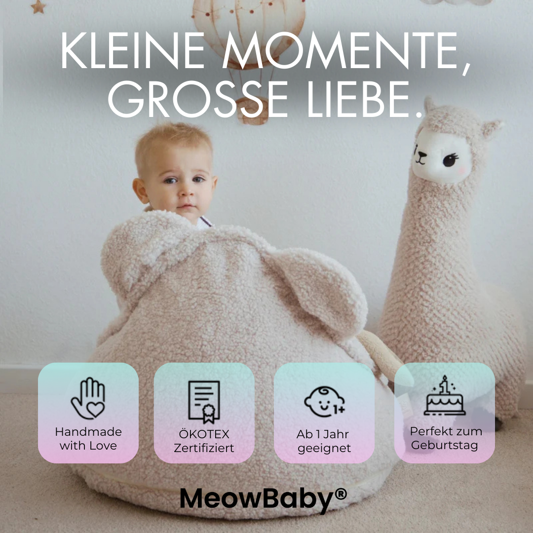 MeowBaby Beanbag Bearly Bear - cream/white