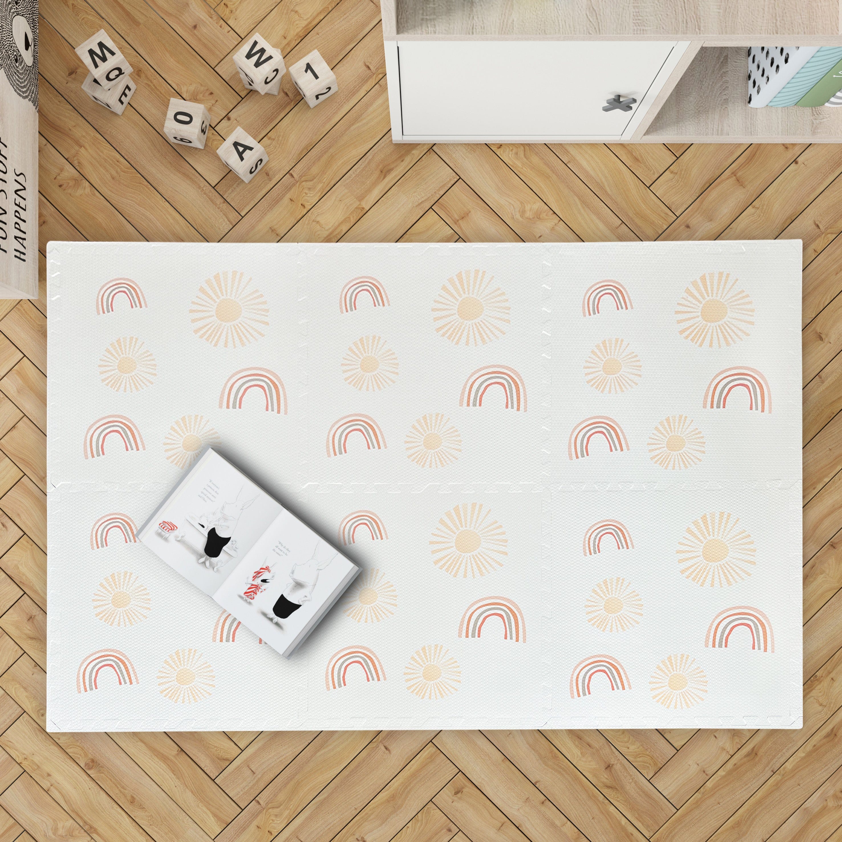 MeowBaby Puzzlematte 120x180 cm, 6 Elemente – Regenbogen creme