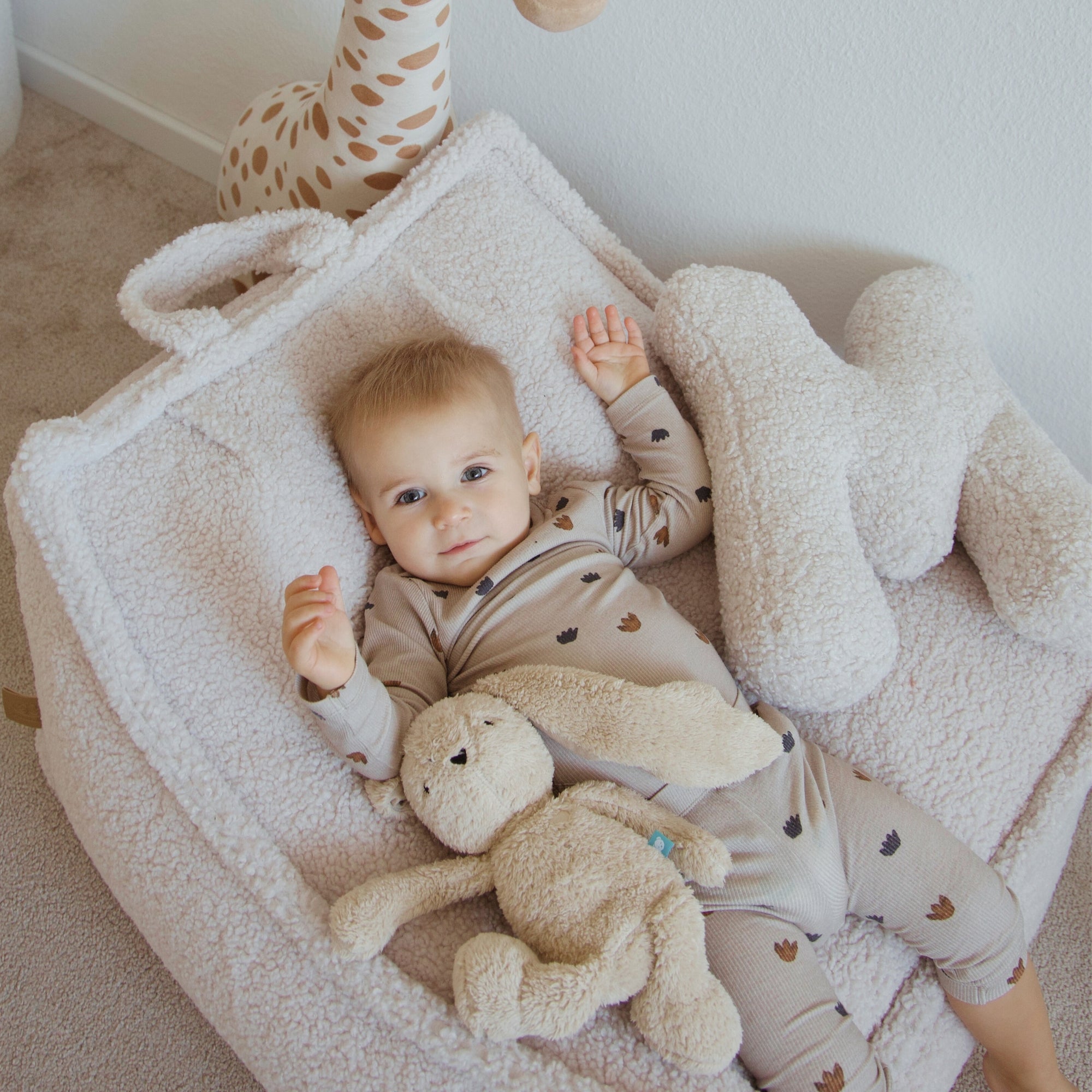 MeowBaby Sitzsack Bearly eckig - creme/weiß