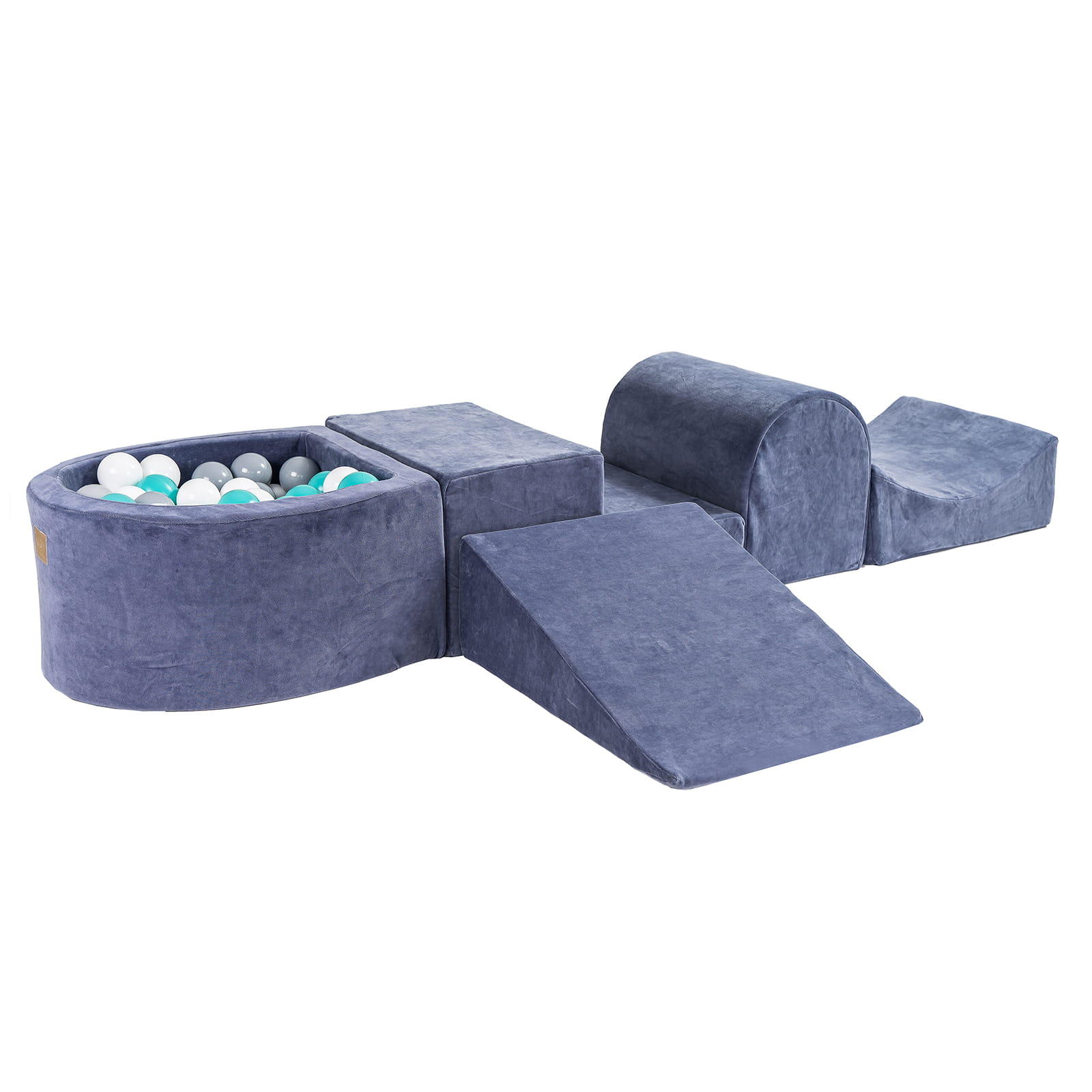 MeowBaby Schaumspielset Velvet graublau mit Bällebad, 100 Bälle - Grau/Weiß/Türkis