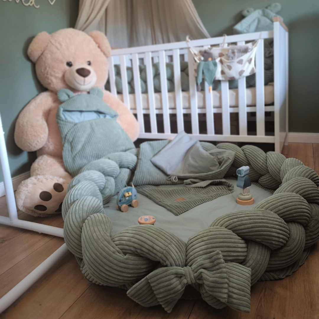 MeowBaby Babynestchen Ästhetik Cord mit Spielmatte & 3m geflochtener Bettumrandung - Classic Cord Edition