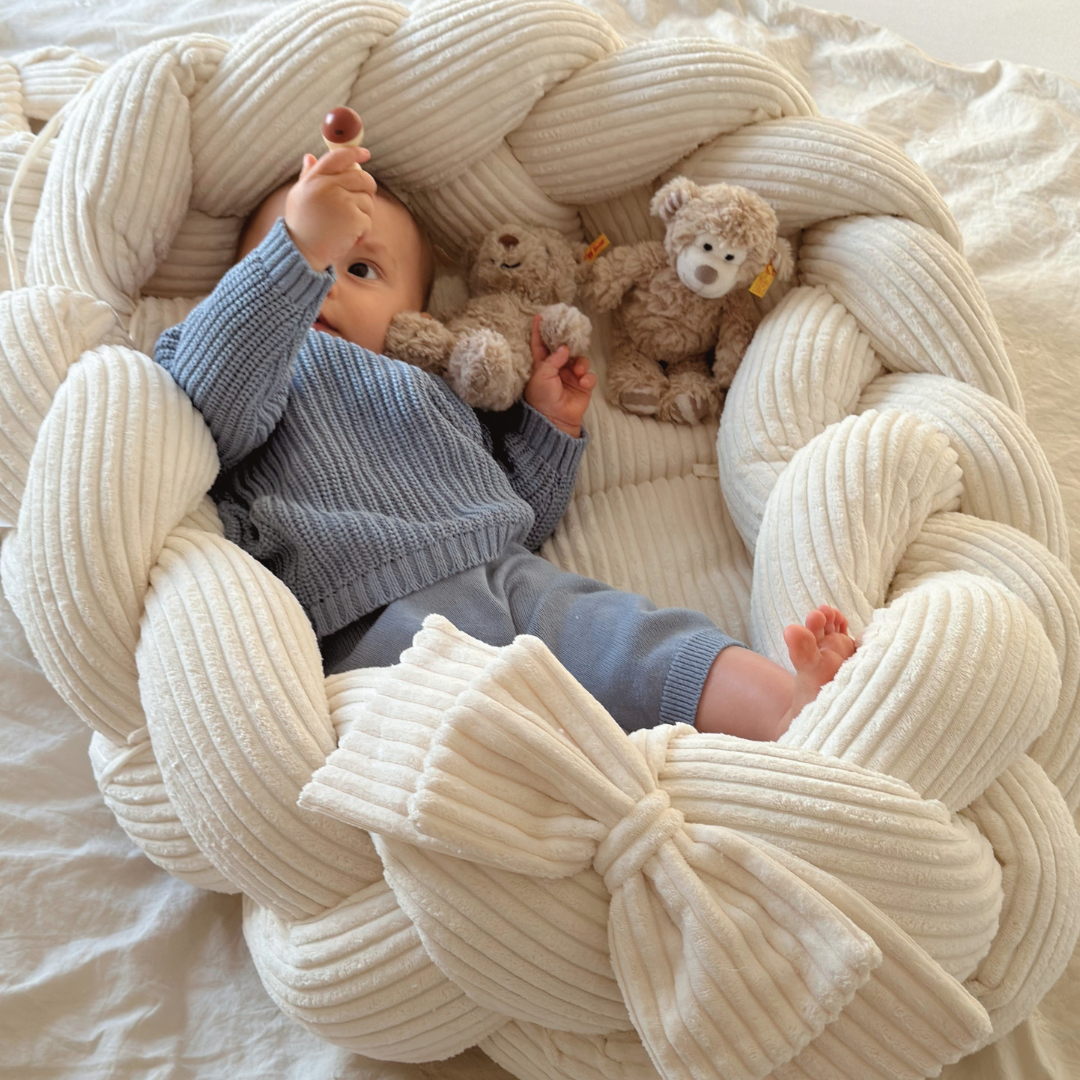 MeowBaby Babynestchen Ästhetik Cord mit geflochtener Bettschlange - Classic Cord Edition