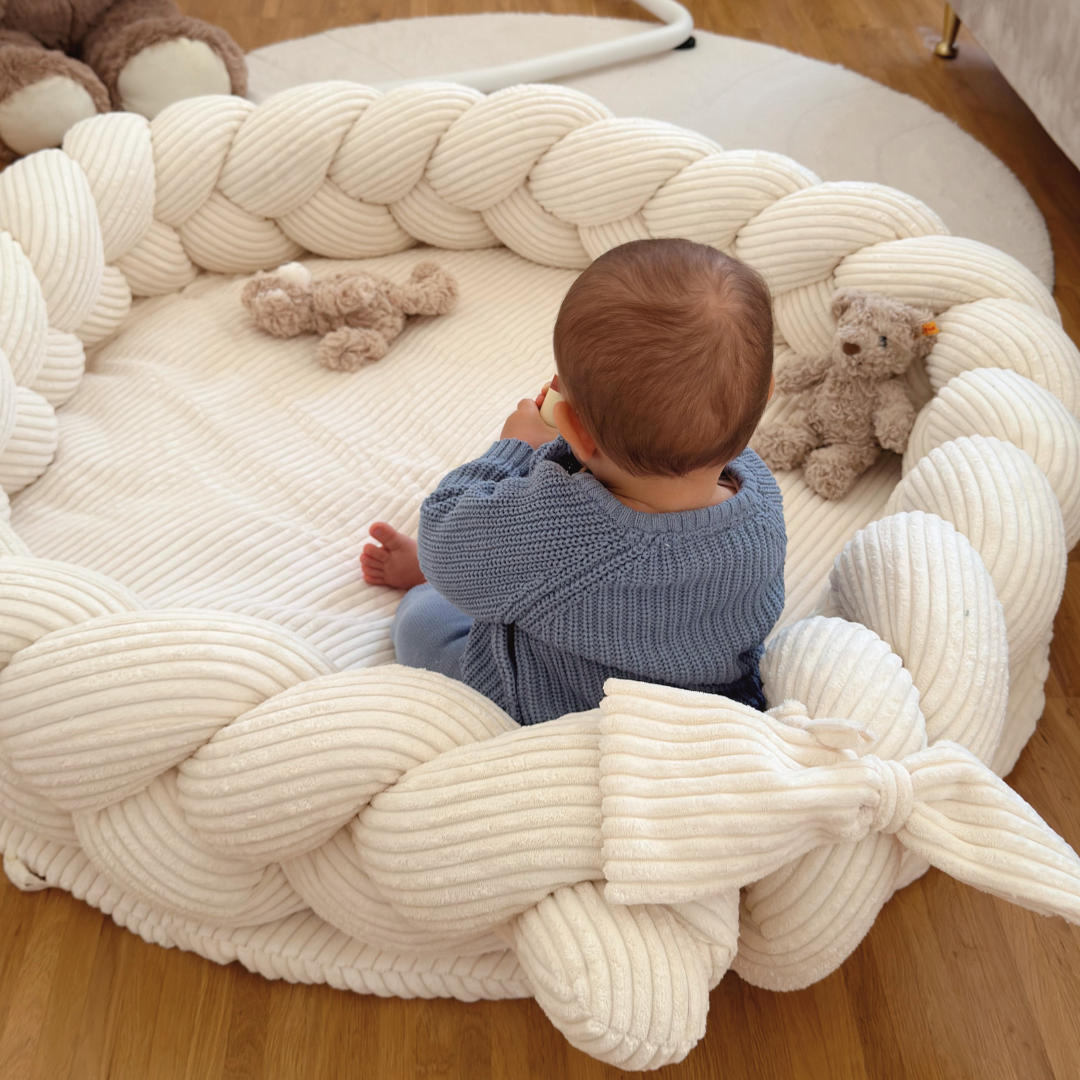 MeowBaby Babynestchen Ästhetik Cord mit Spielmatte & 3m geflochtener Bettumrandung - Classic Cord Edition