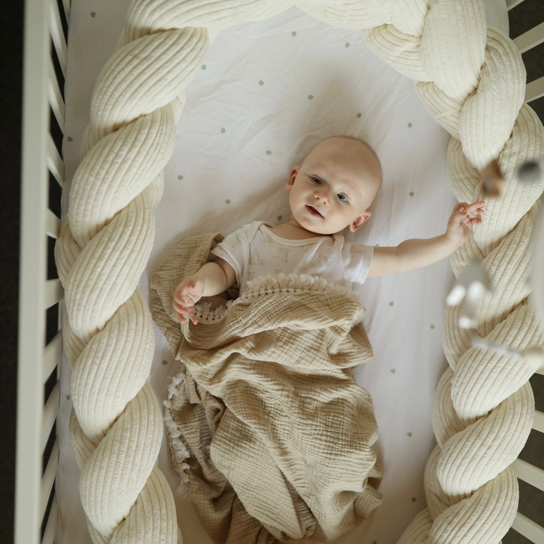 MeowBaby Geflochtene Bettschlange Cord, 3 m - Ästhetik vanilla