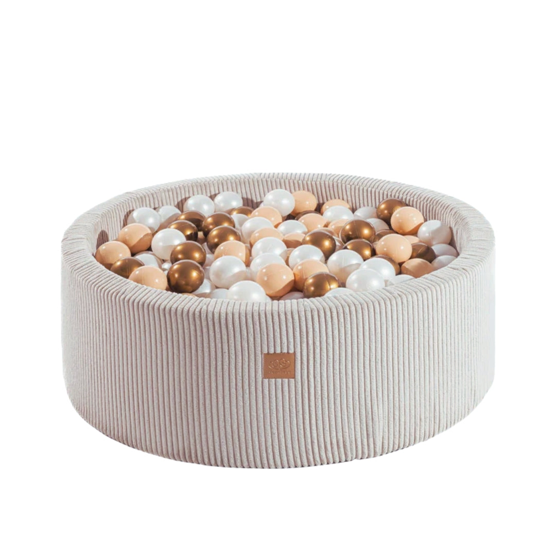 MeowBaby Bällebad Ästhetik Cord ecru/beige 90x30 cm, 200 Bälle - eigene Farbauswahl