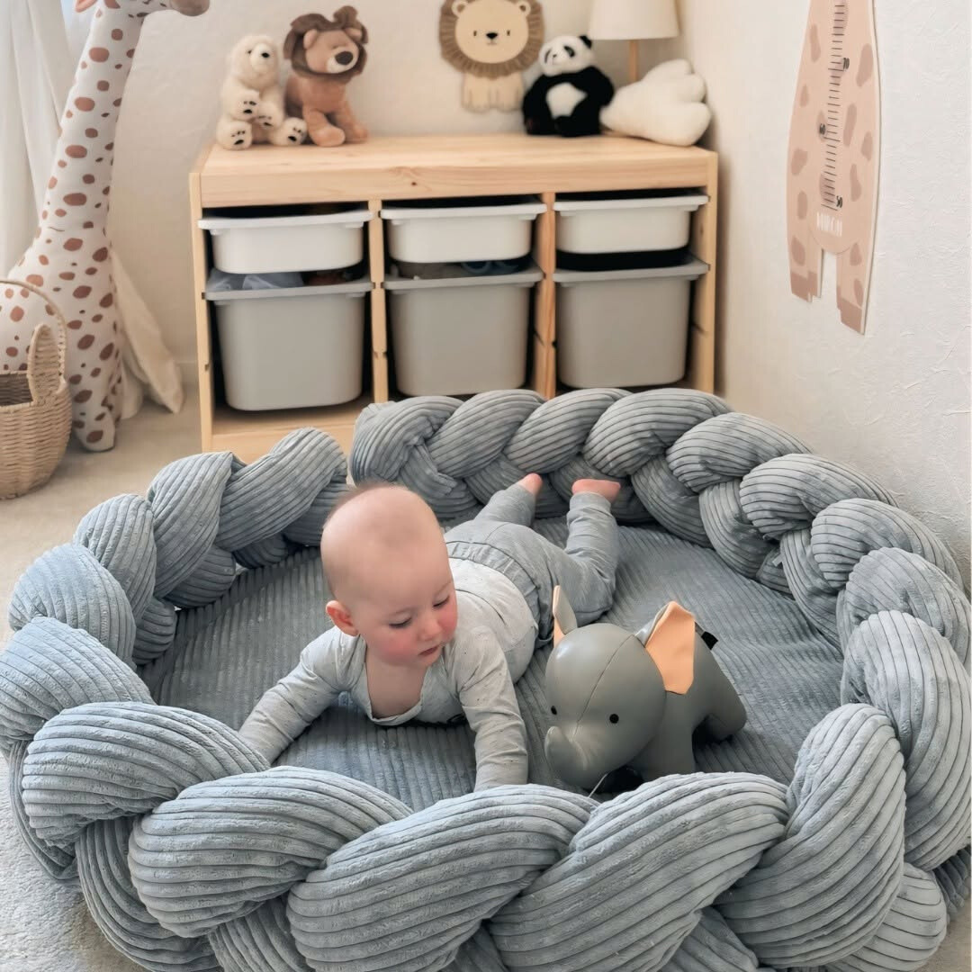 MeowBaby Babynestchen Cord mit Spielmatte & Bettumrandung – Ästhetik grau