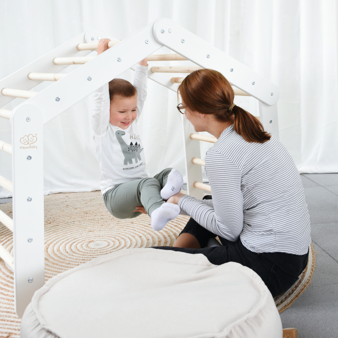 MeowBaby großes Kletterdreieck 112x61x94 cm Pikler für Kinder Montessori - weiß