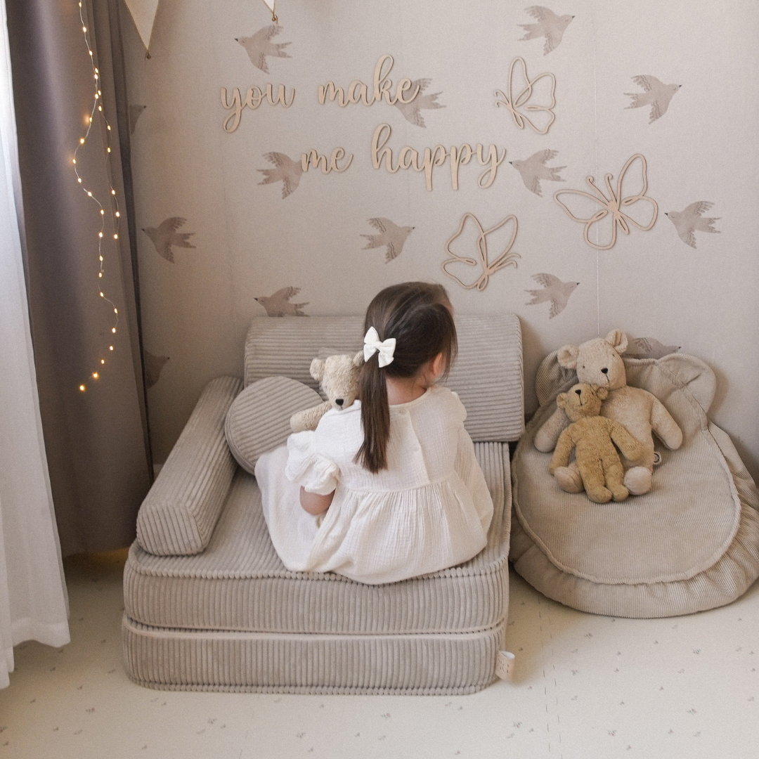 Meowbaby Kindersessel 3‑in‑1 Ästhetik Cord - Faltbare Kindercouch & Spielmatratze - Classic Cord Edition