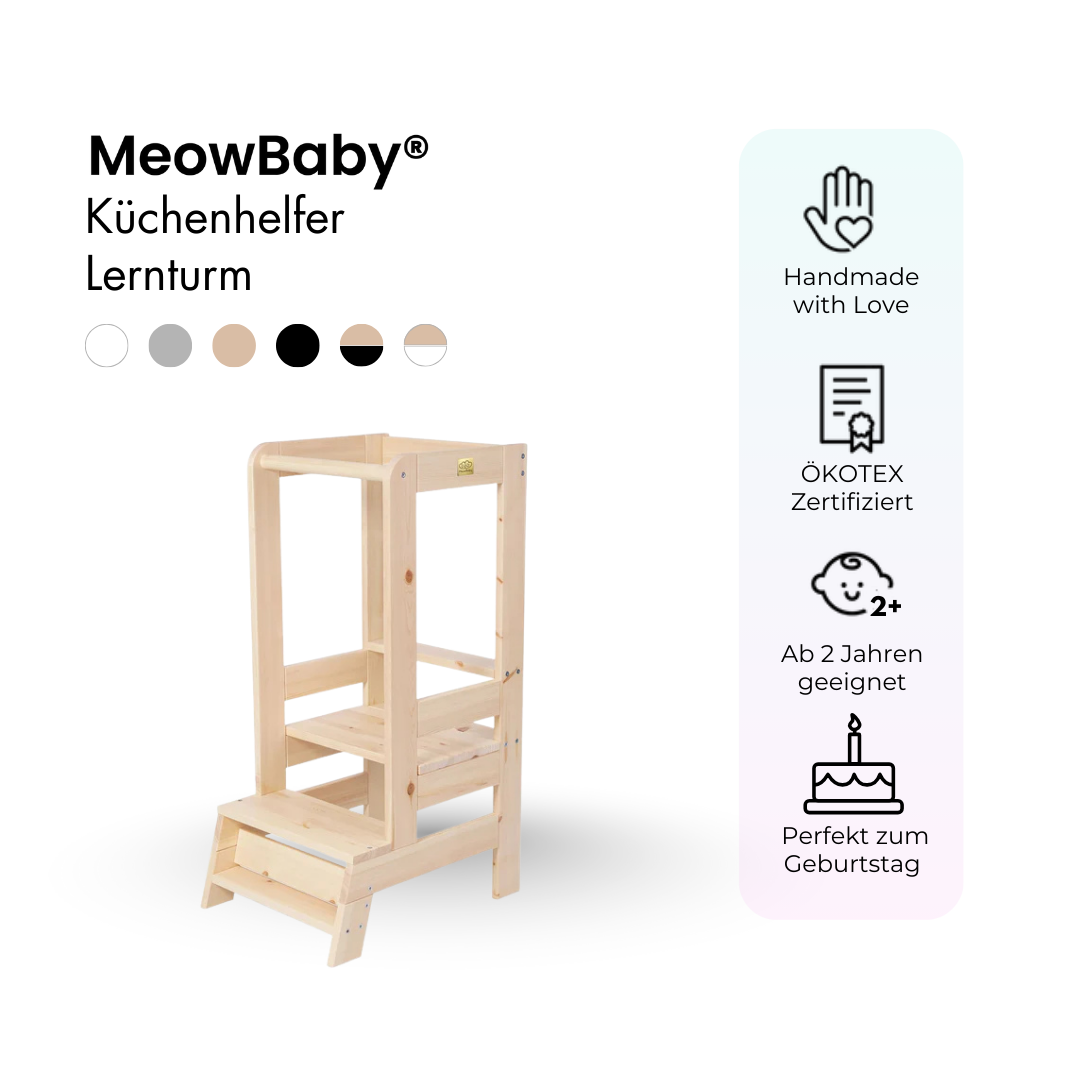 MeowBaby Learning Tower/Kitchen Helper - Natural Wood