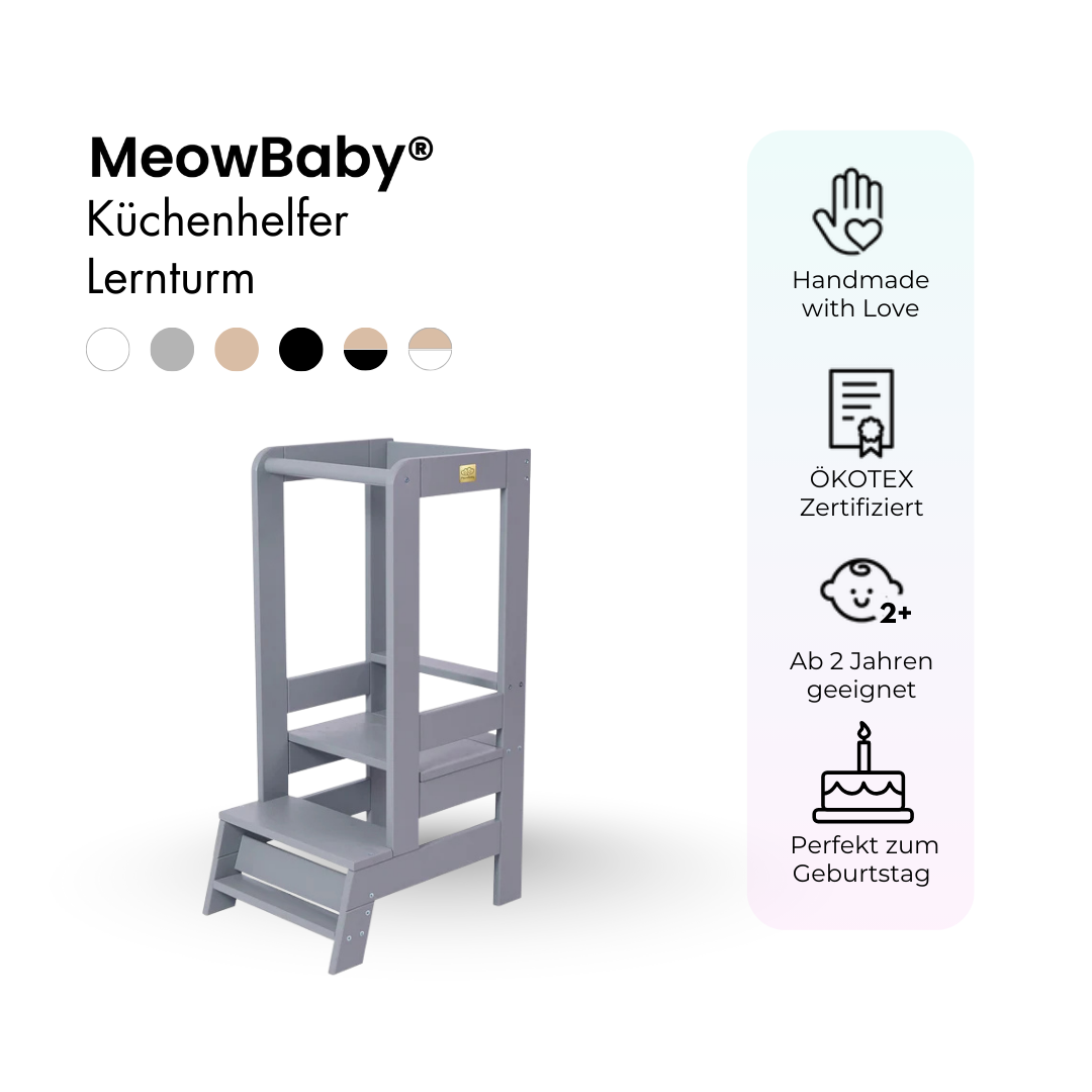 MeowBaby Learning Tower/Kitchen Helper - Natural Wood