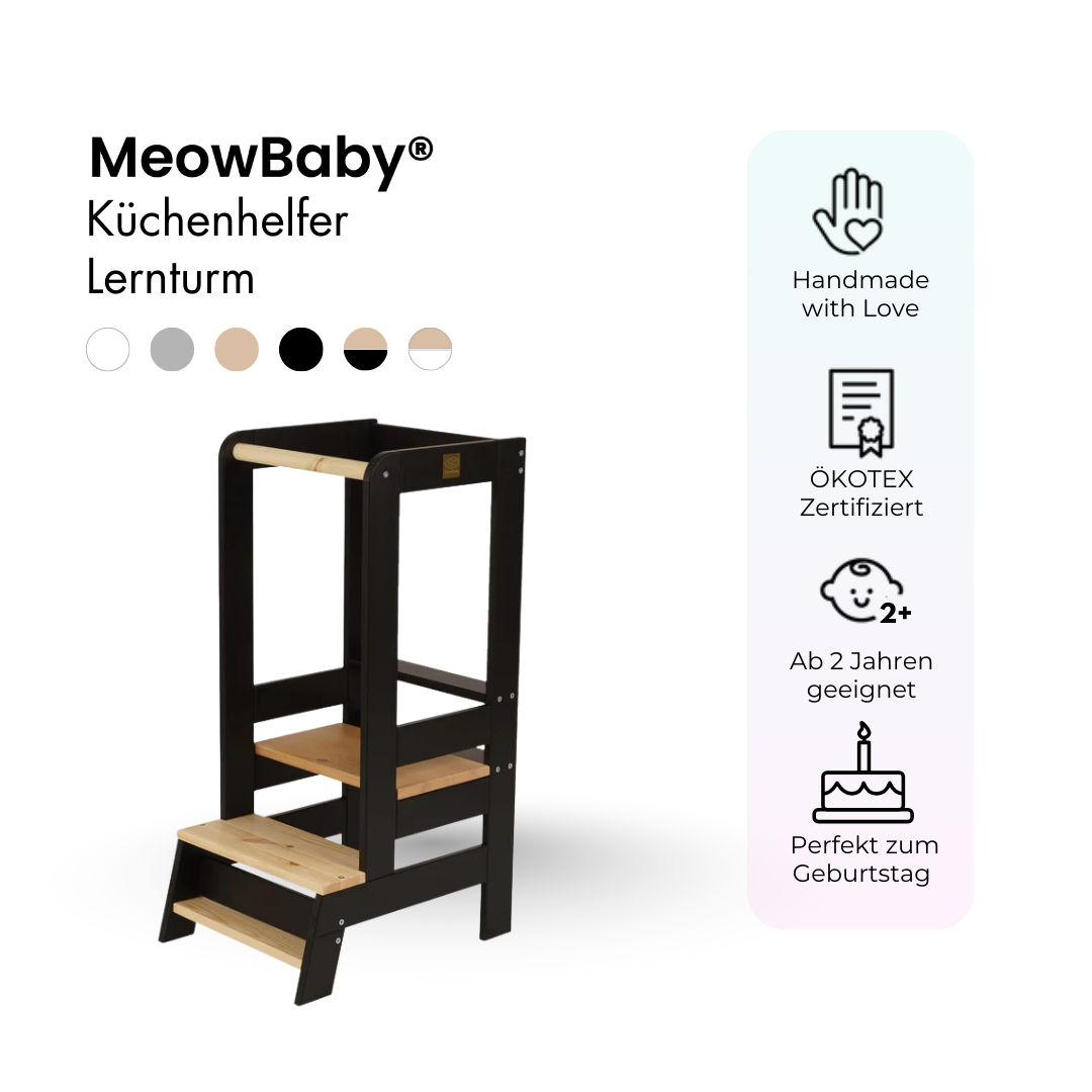 MeowBaby Learning Tower/Kitchen Helper - Natural Wood