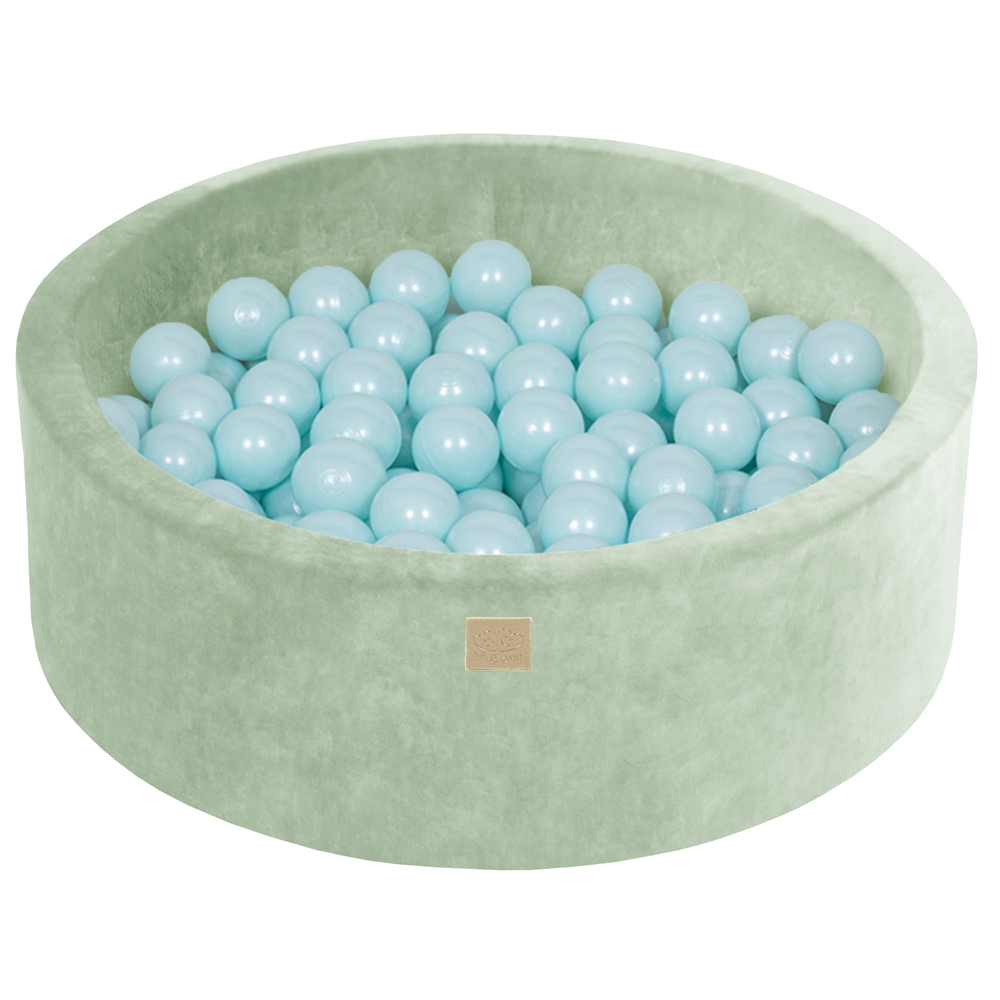 MeowBaby Bällebad Velvet Salbeigrün 90x30 cm, 200 Bälle – BabyBlue