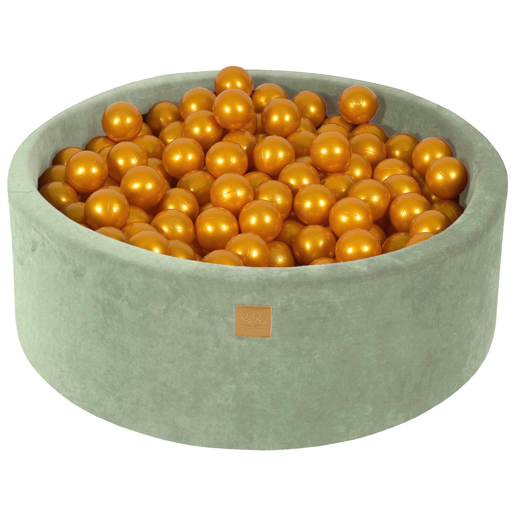 MeowBaby Bällebad Velvet Salbeigrün 90x30 cm, 200 Bälle – Gold
