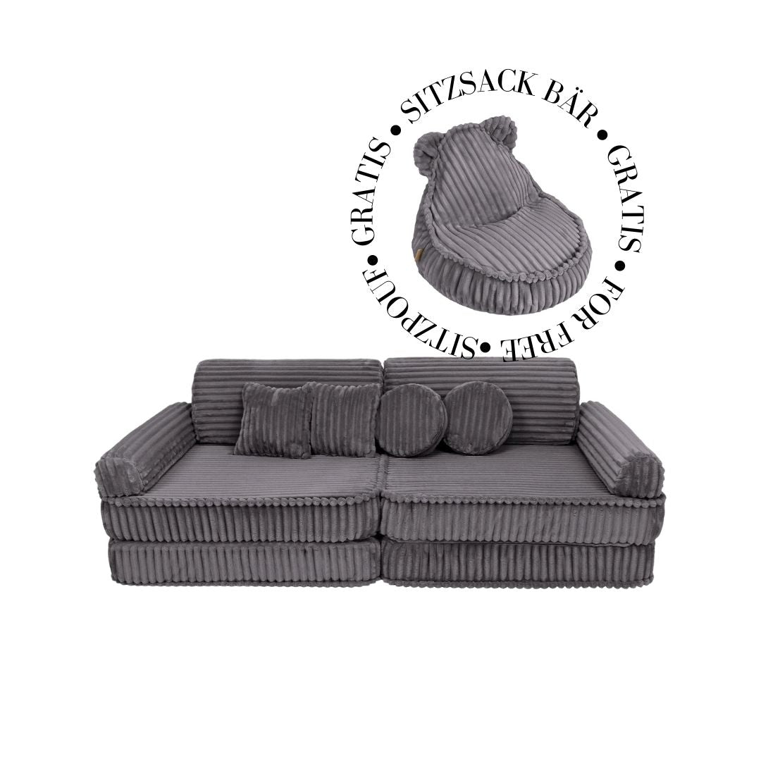 MeowBaby Spielsofa Churros Plüsch-Cord - Jurrasic Grey