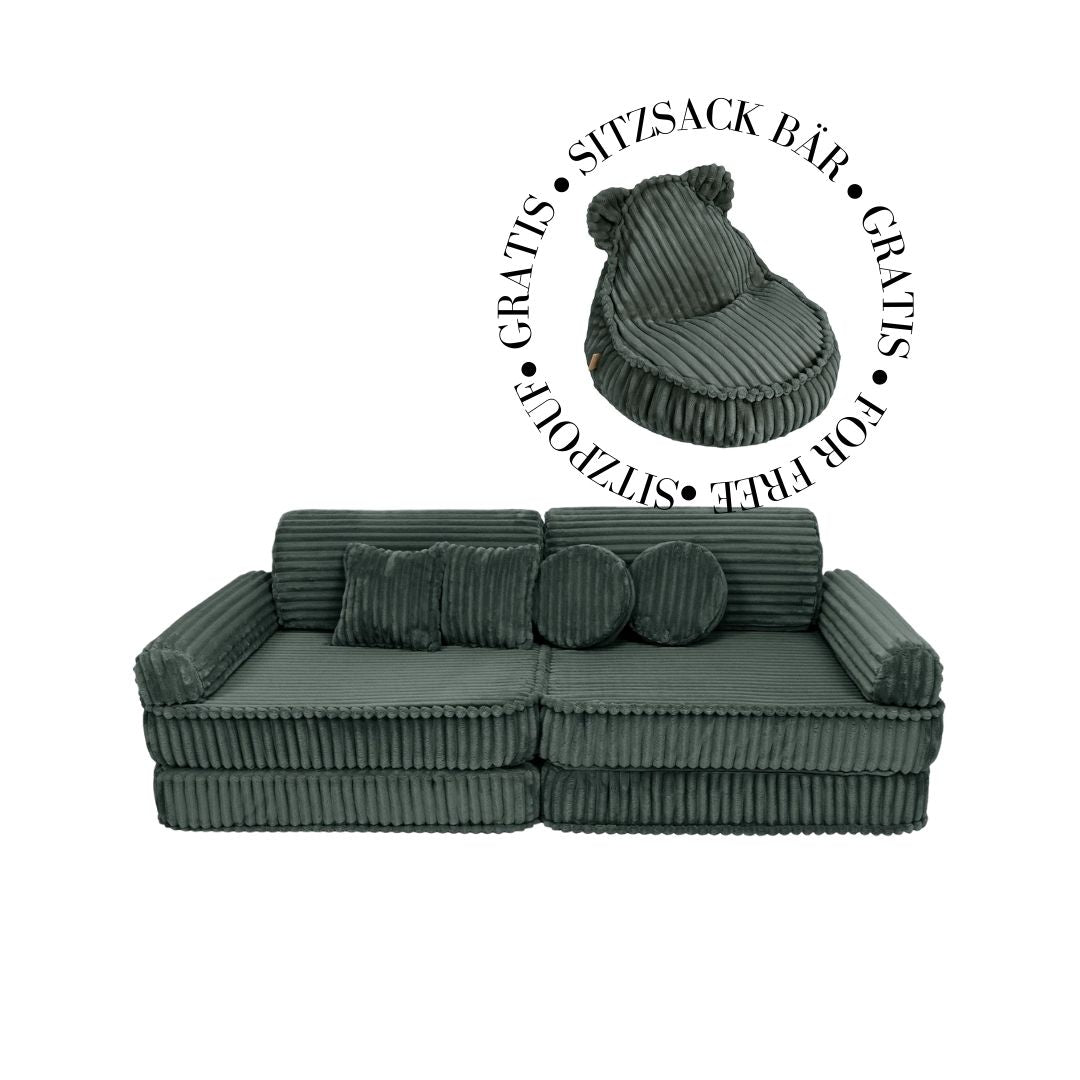 MeowBaby Spielsofa Churros Plüsch-Cord - Pine Forest Green