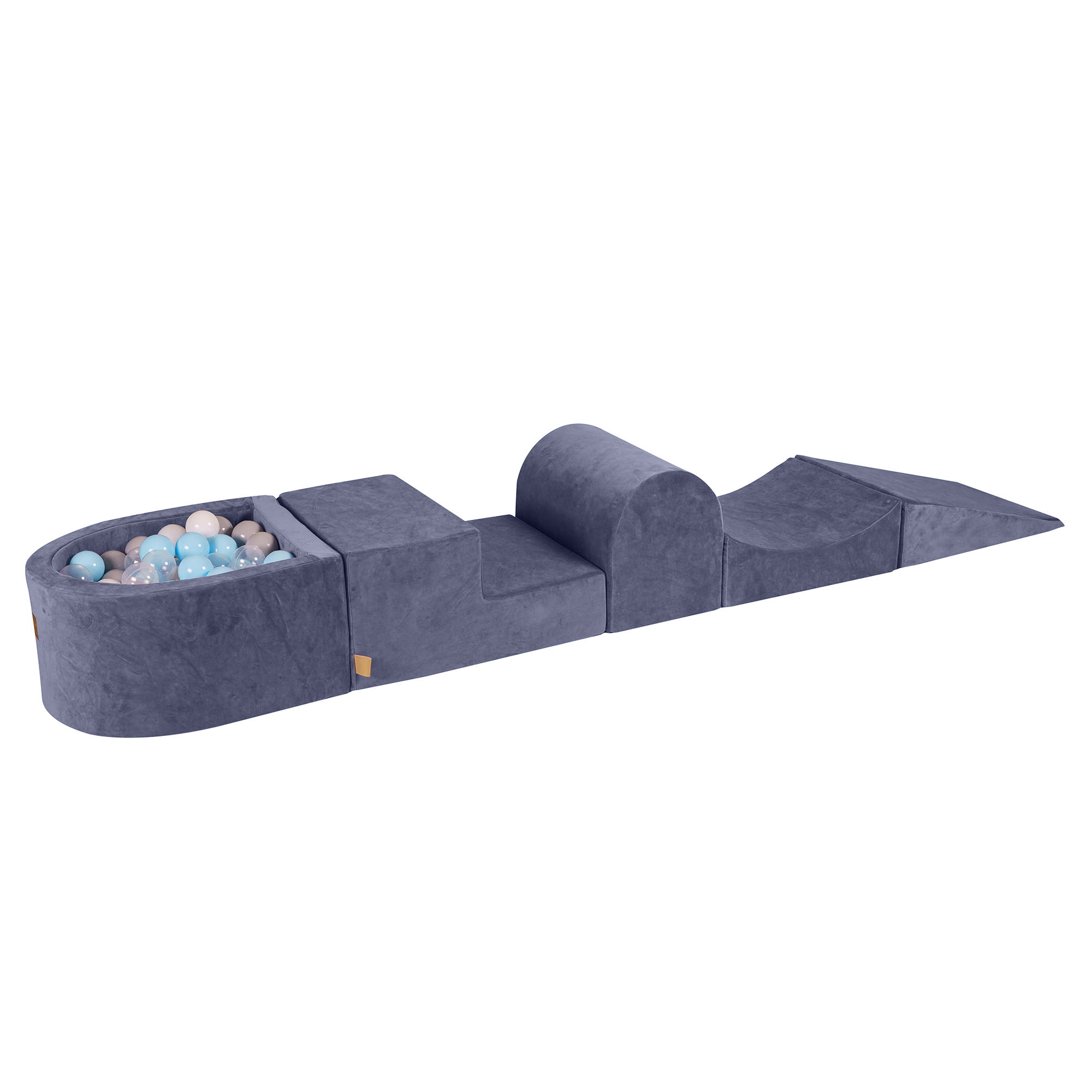 MeowBaby Schaumspielset Velvet graublau mit Bällebad, 100 Bälle - eigene Farbauswahl