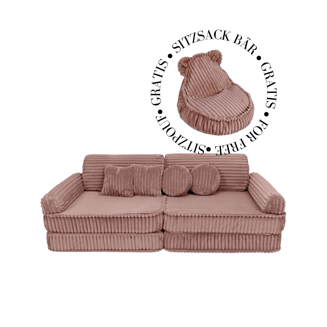 MeowBaby Spielsofa Churros Plüsch-Cord - Ruby Chocolate Pink