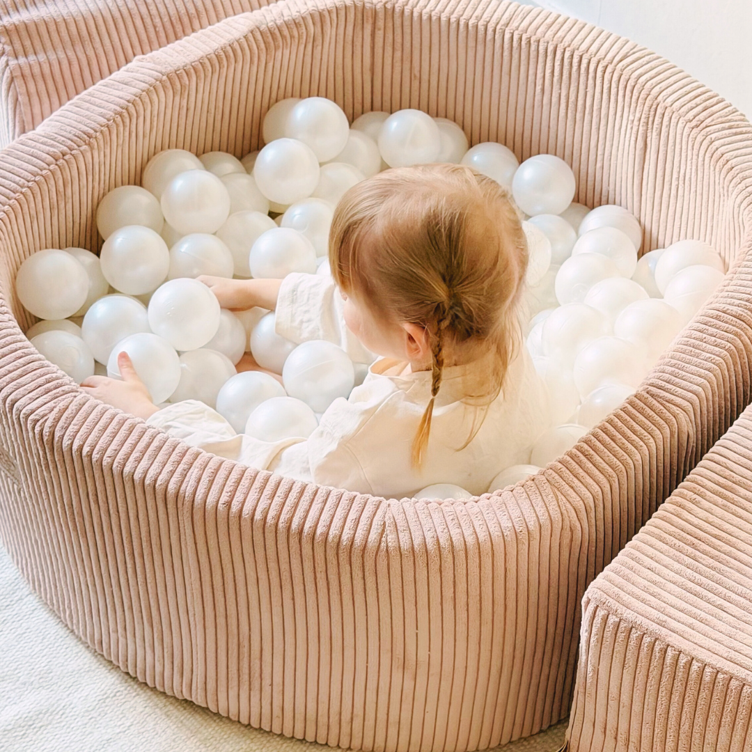 MeowBaby Schaumspielset Ästhetik Cord mit Bällebad, 200 Bälle - eigene Farbauswahl