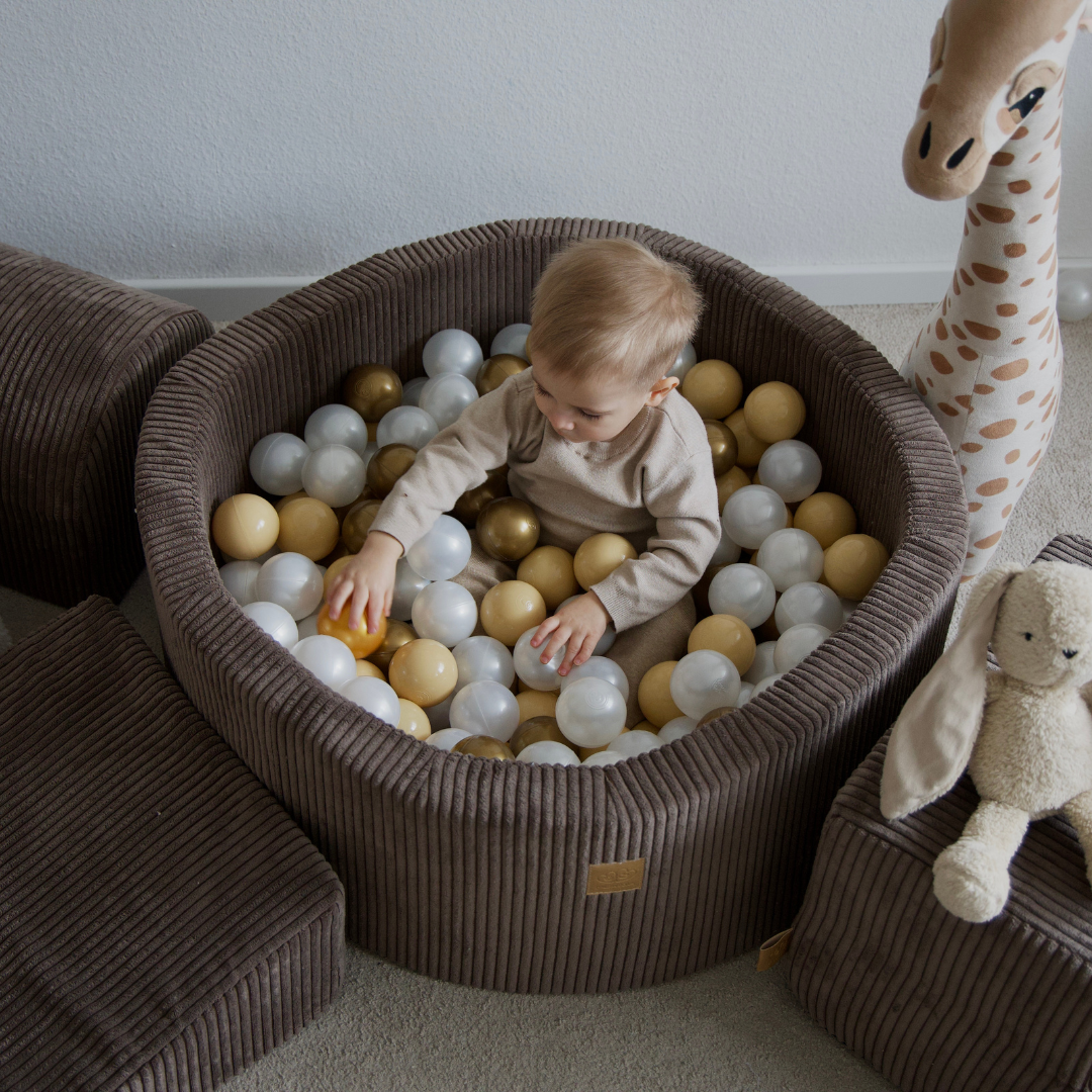 MeowBaby foam play set Aesthetic Cord ecru/beige with ball pit, 200 balls - custom color selection