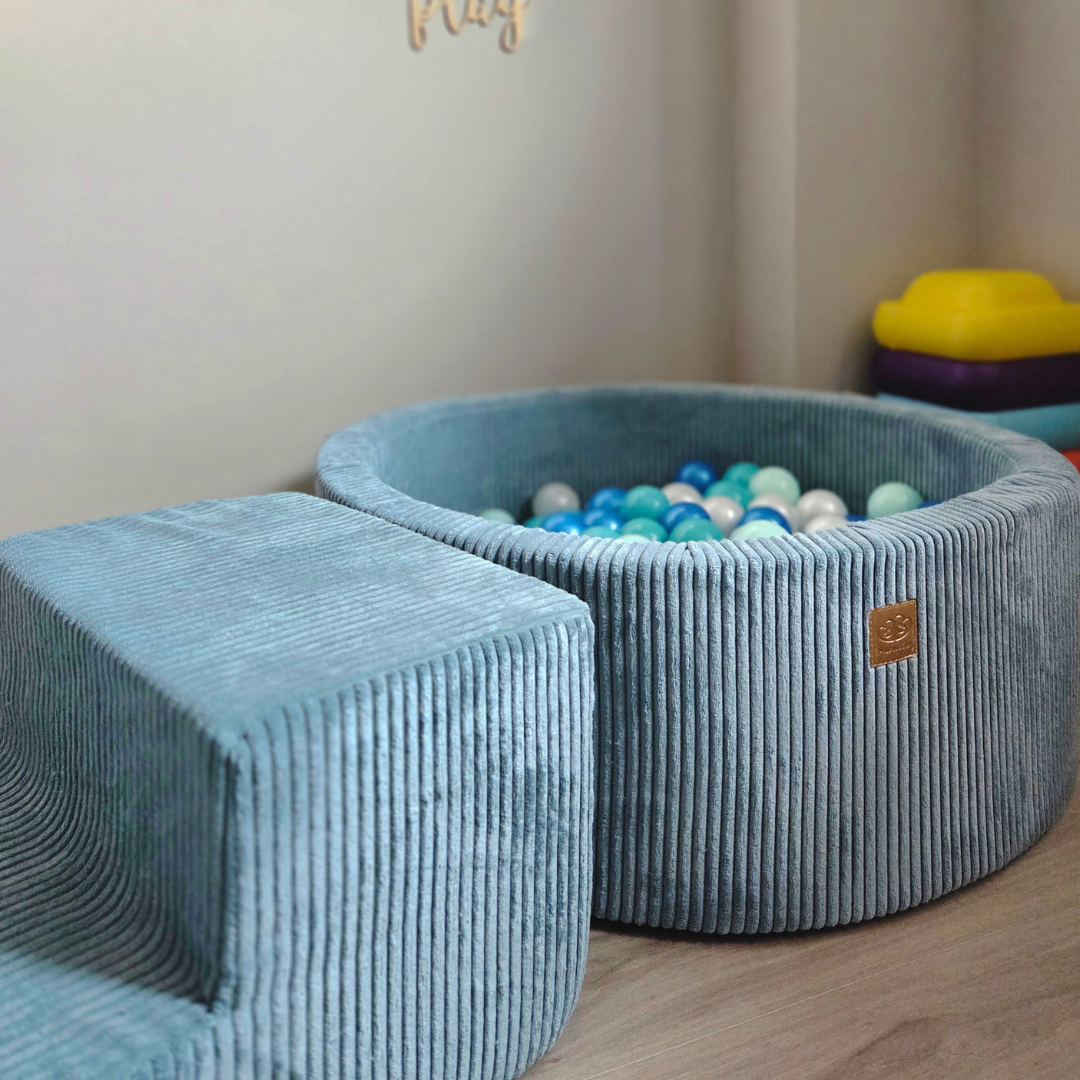 MeowBaby Schaumspielset Ästhetik Cord mit Bällebad, 200 Bälle - eigene Farbauswahl