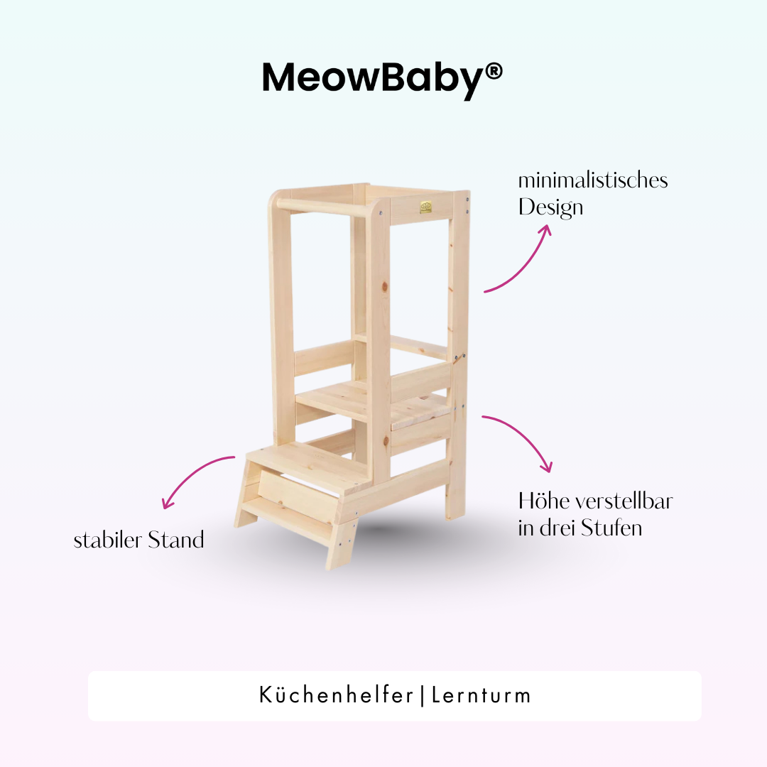 MeowBaby Learning Tower/Kitchen Helper - Natural Wood