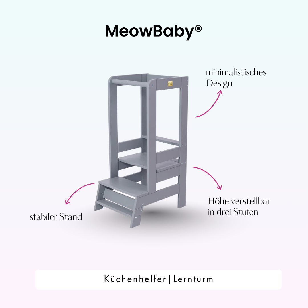 MeowBaby Learning Tower/Kitchen Helper - Natural Wood