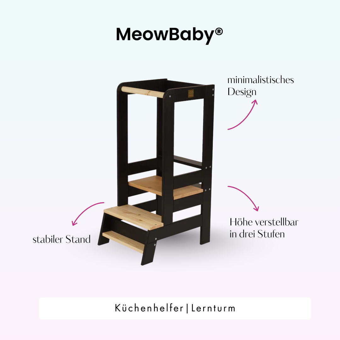 MeowBaby Learning Tower/Kitchen Helper - Natural Wood