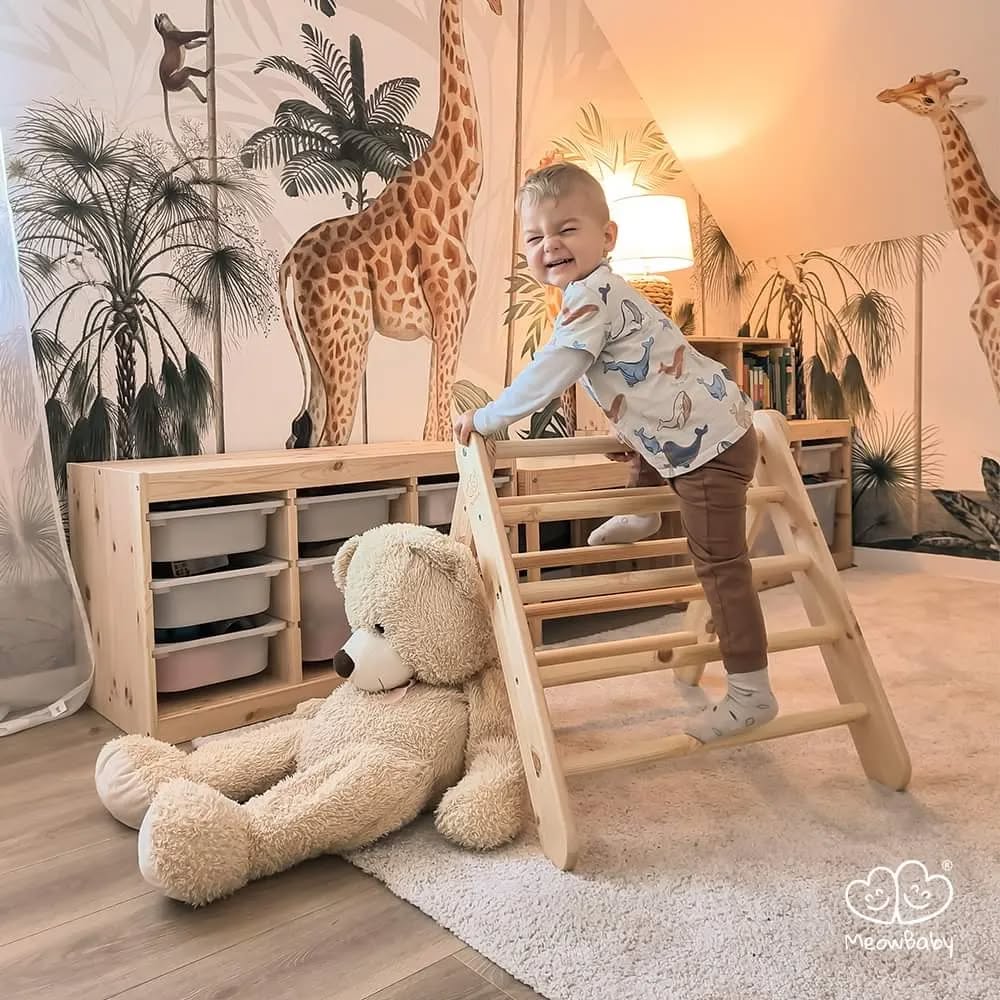 MeowBaby Kletterdreieck mit Rutsche 60x61 cm, Holz - natur
