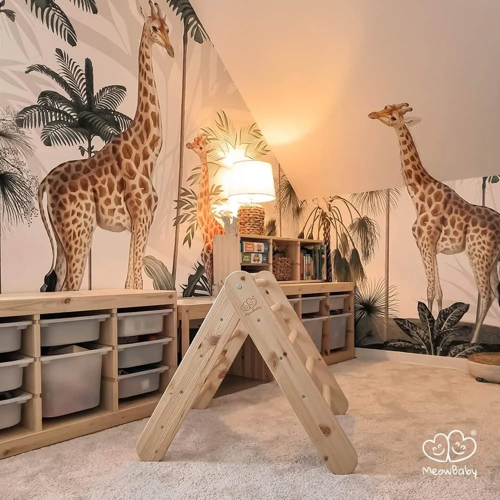 MeowBaby climbing triangle with slide 60x61 cm, wood - natural