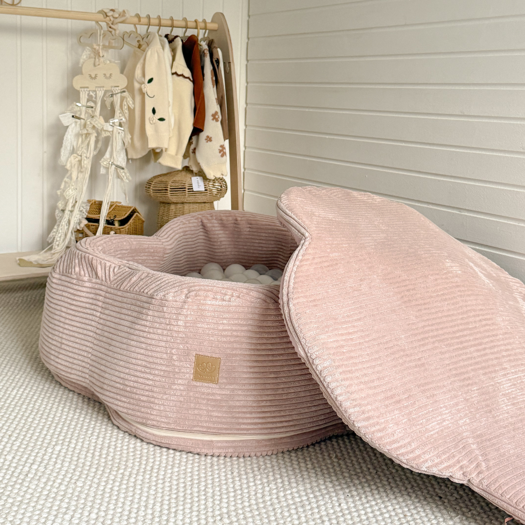 MeowBaby Bällebad Blümchen Ästhetik Cord 103x30 cm, 200 Bälle - eigene Farbauswahl