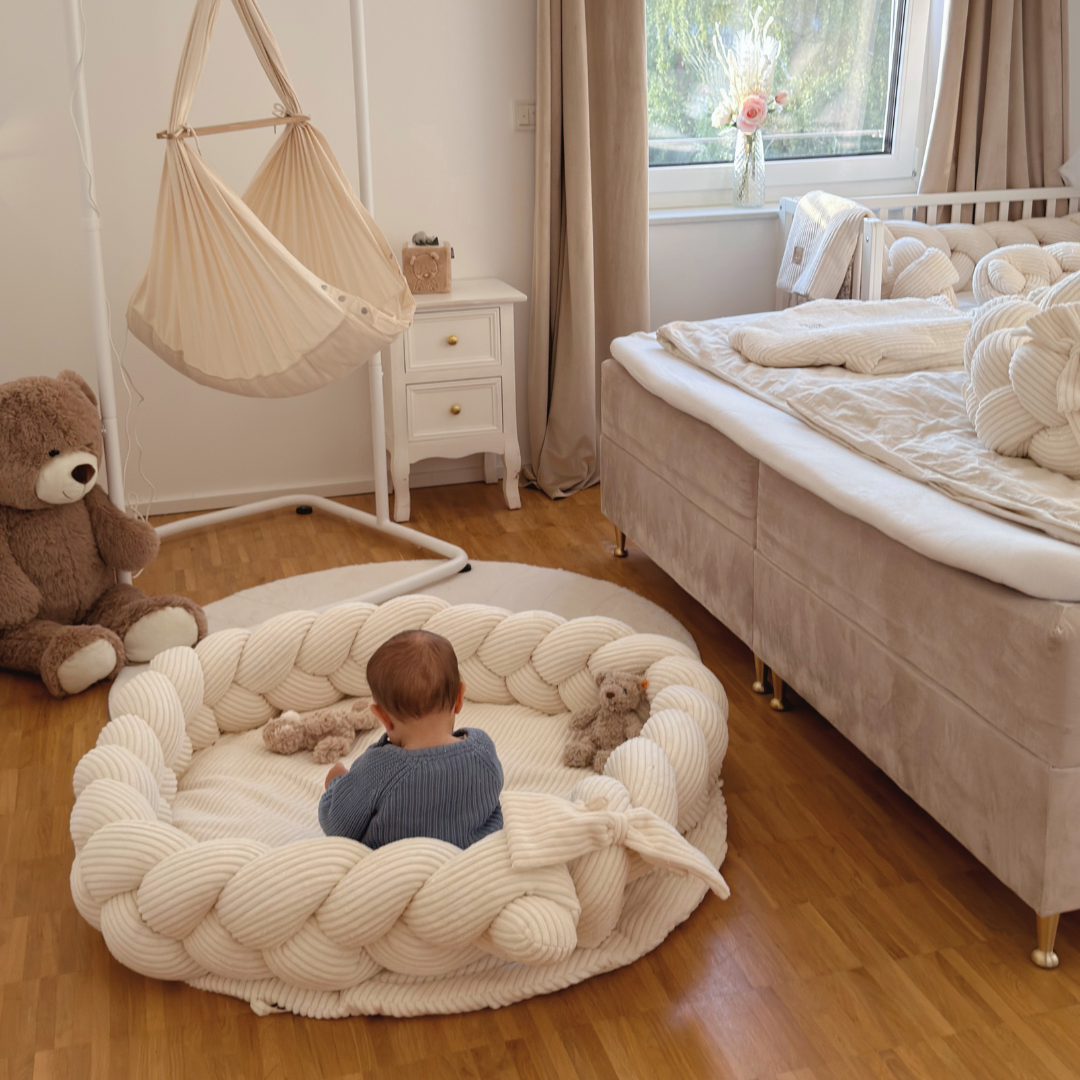 MeowBaby Babynestchen Ästhetik Cord mit Spielmatte & 3m geflochtener Bettumrandung - Classic Cord Edition
