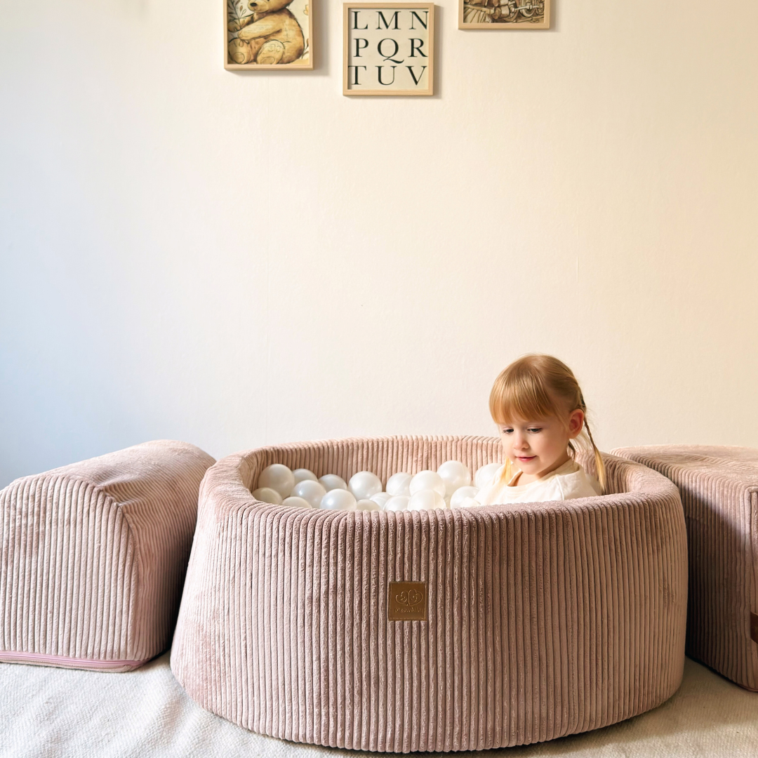 MeowBaby Schaumspielset Ästhetik Cord mit Bällebad, 200 Bälle - eigene Farbauswahl