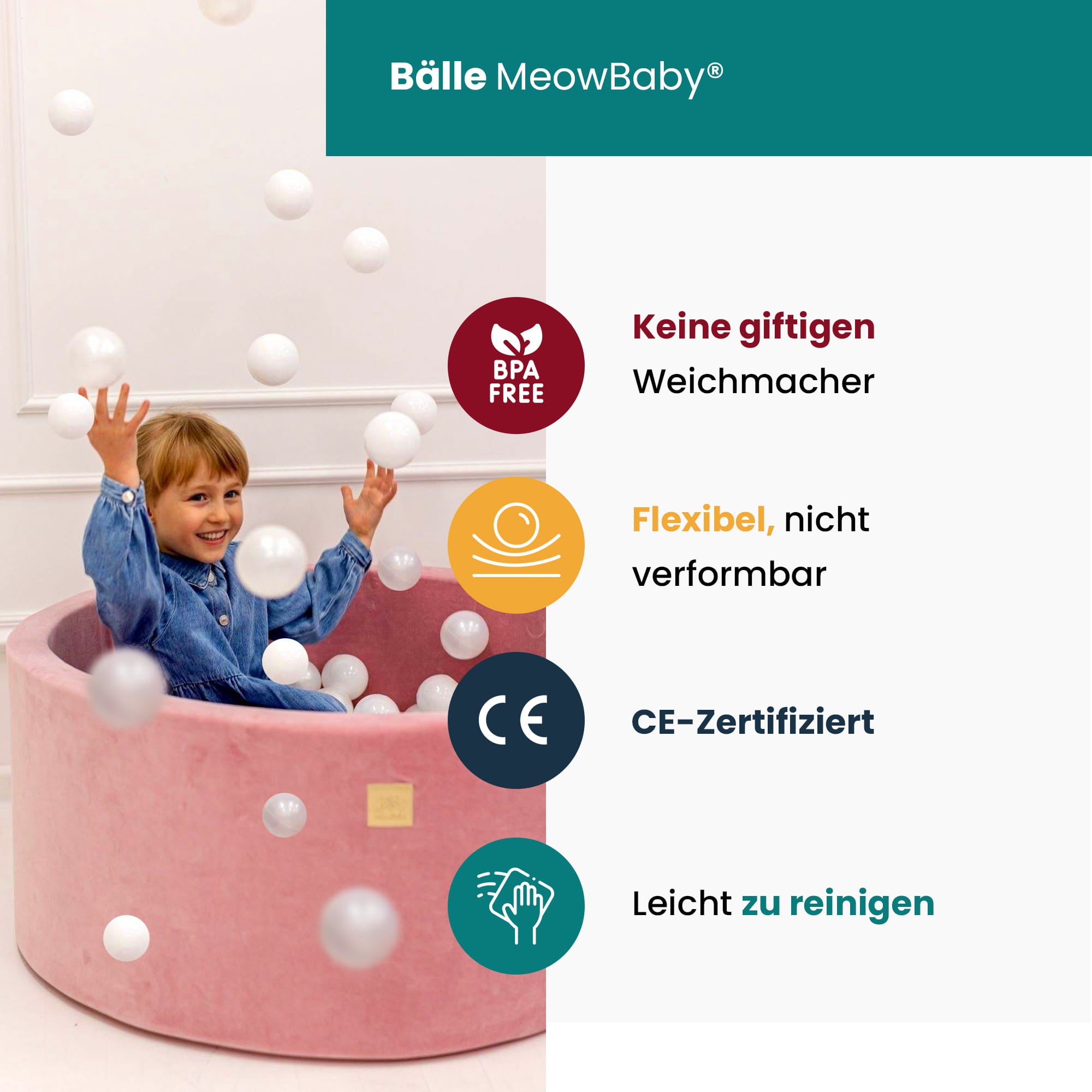 MeowBaby Schaumspielset Bouclé weiß mit Bällebad, 200 Bälle - Weiss