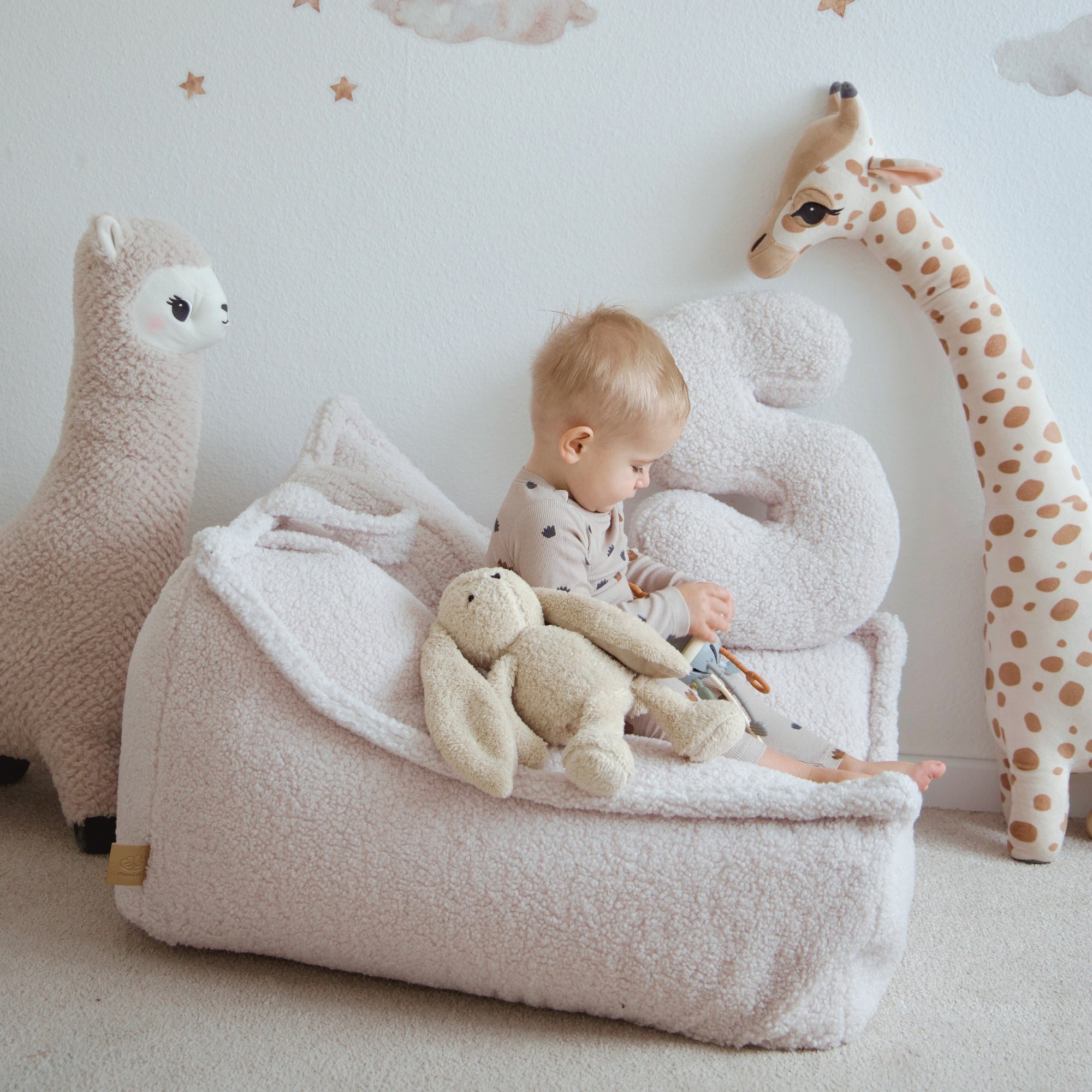 MeowBaby Sitzsack Bearly eckig - creme/weiß