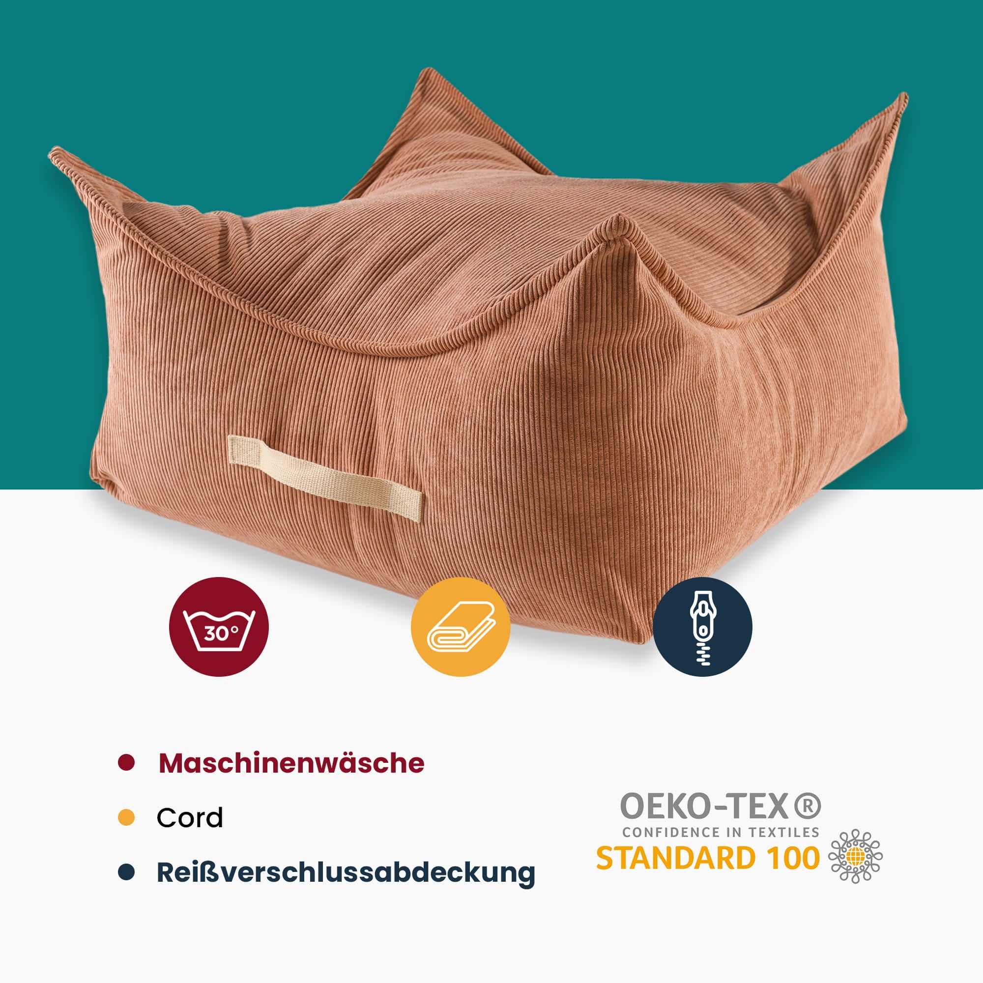 MeowBaby Sitzpouf für Kinder, Quadratisch, Premium Cord - Beige