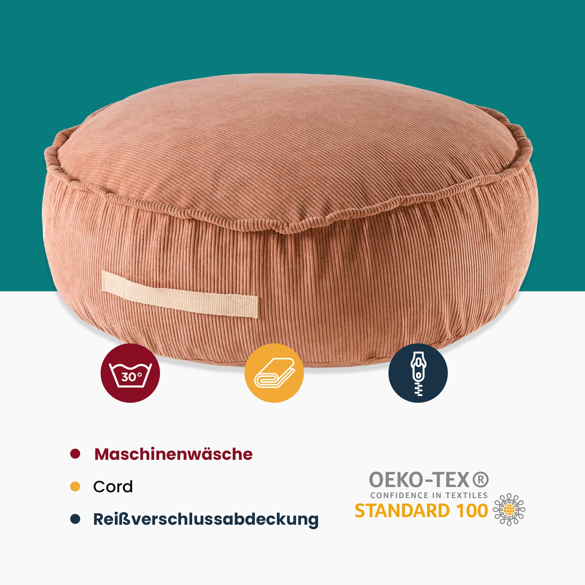 MeowBaby Sitzpouf für Kinder, Rund, Premium Cord - Rusty Red