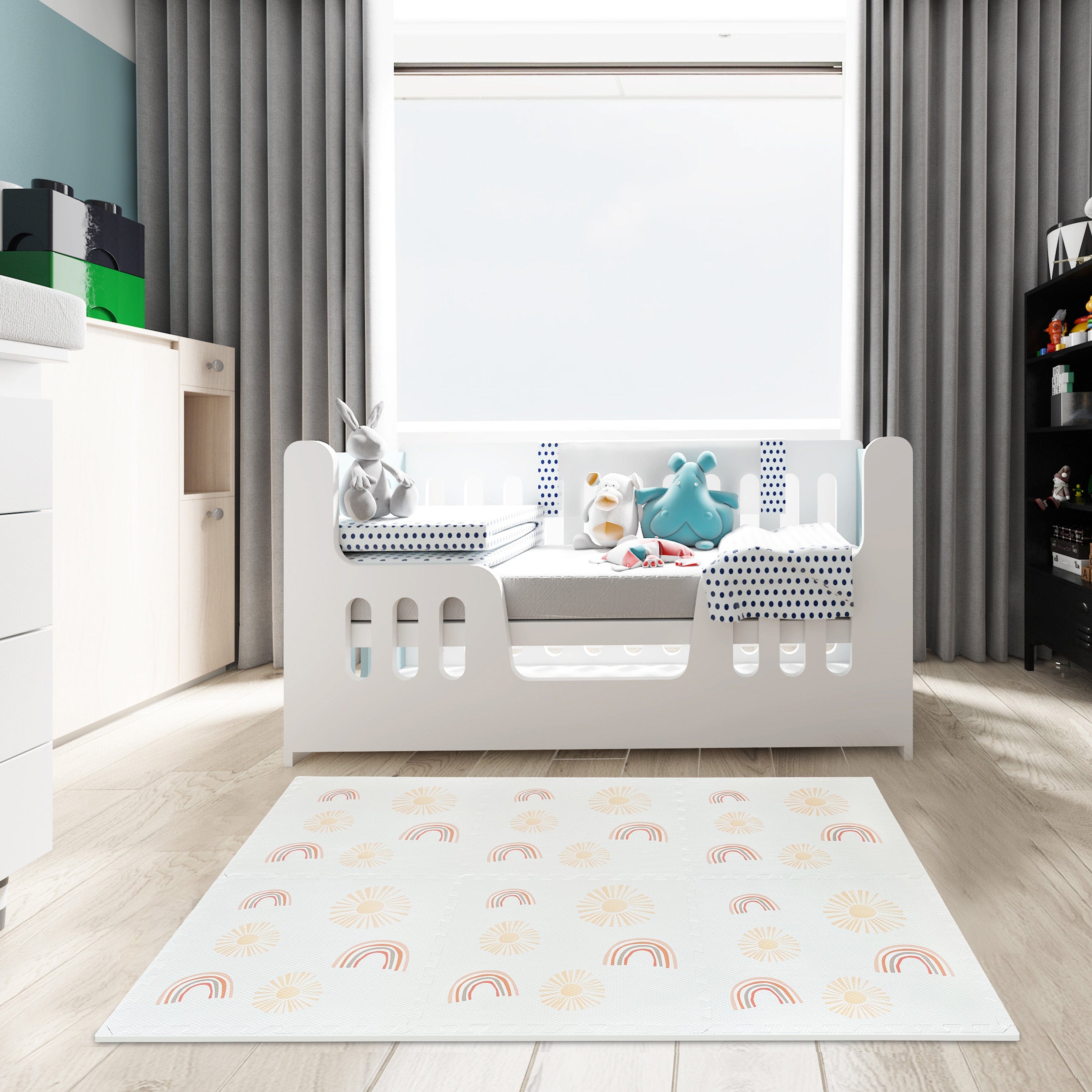 MeowBaby Puzzlematte 120x180 cm, 6 Elemente – Regenbogen creme