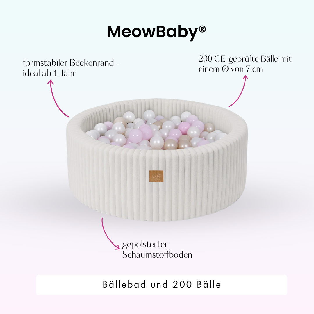 MeowBaby Bällebad Churros 90x30 cm, 200 Bälle - eigene Farbauswahl