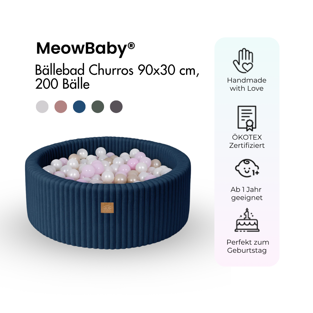 MeowBaby Bällebad Churros 90x30 cm, 200 Bälle - eigene Farbauswahl