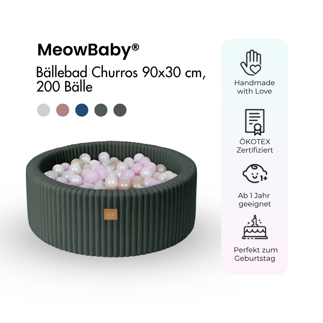 MeowBaby Bällebad Churros 90x30 cm, 200 Bälle - eigene Farbauswahl