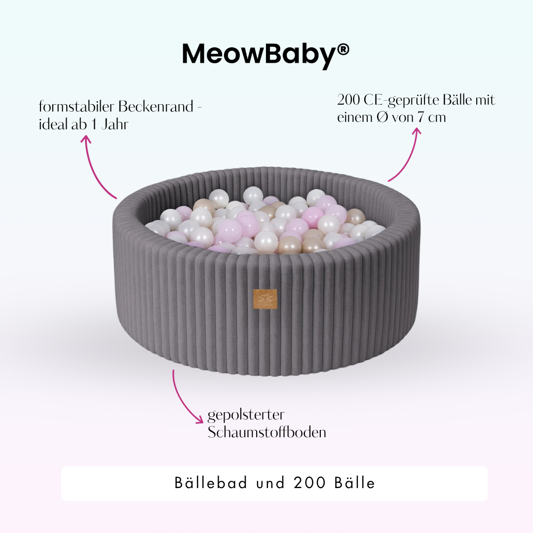 MeowBaby Bällebad Churros 90x30 cm, 200 Bälle - eigene Farbauswahl