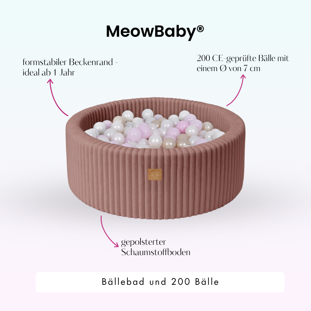 MeowBaby Bällebad Churros 90x30 cm, 200 Bälle - eigene Farbauswahl