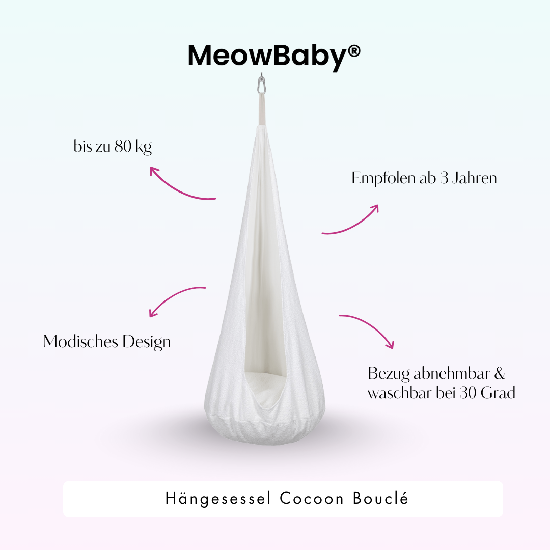 MeowBaby Hängesessel Cocoon Bouclé - creme/weiß