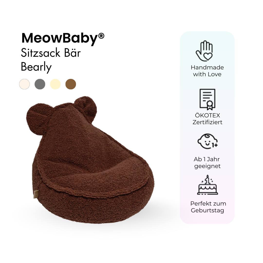 MeowBaby Beanbag Bearly Bear - cream/white