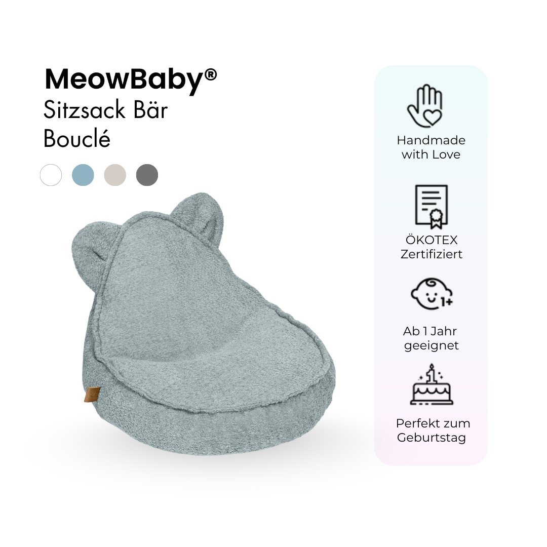 MeowBaby Bouclé Bear Bean Bag - cream/white 