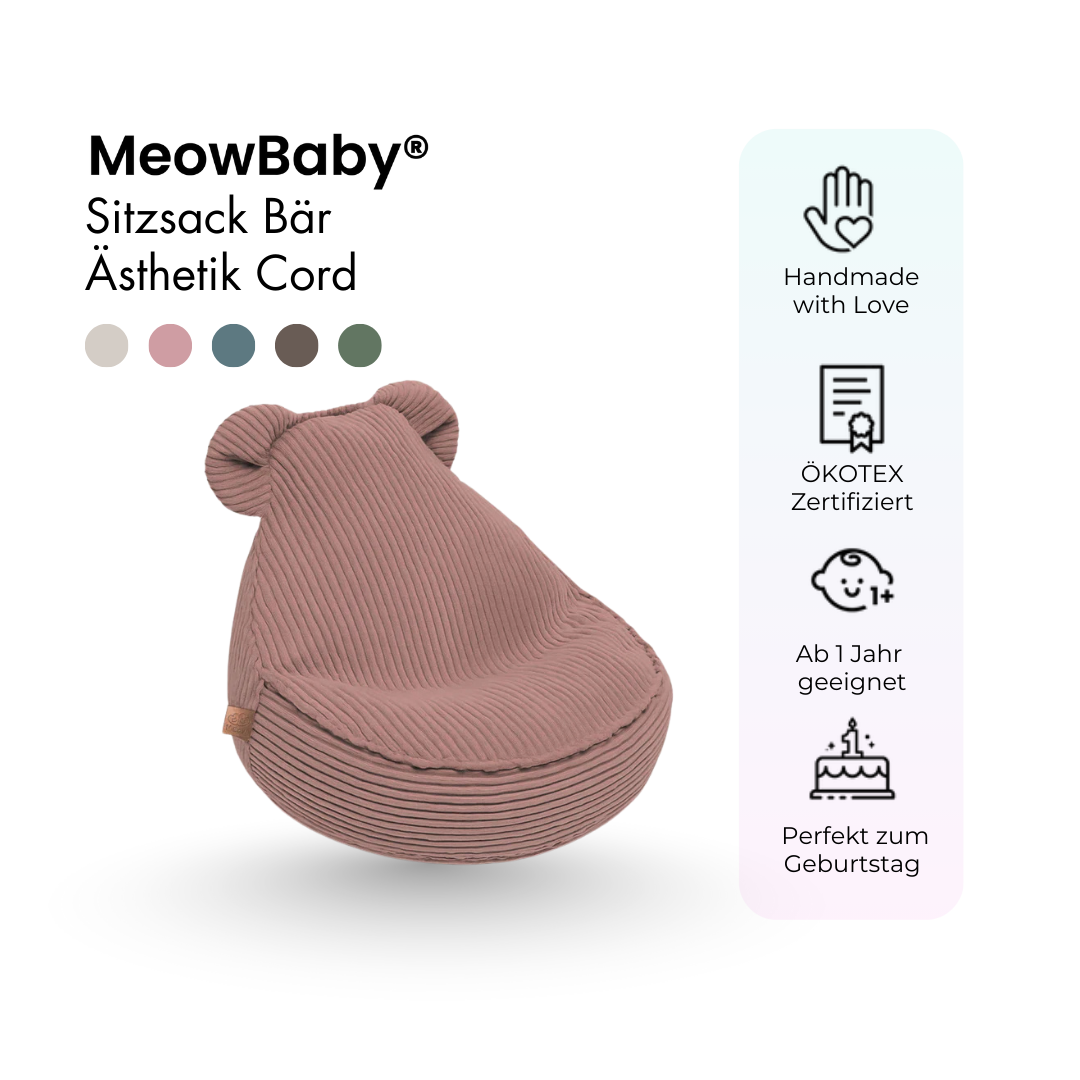 MeowBaby Beanbag Aesthetic Cord Bear - ecru/beige 