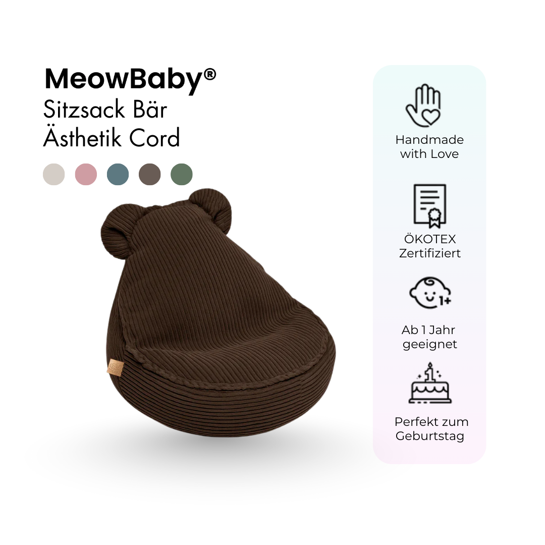 MeowBaby Beanbag Aesthetic Cord Bear - ecru/beige 