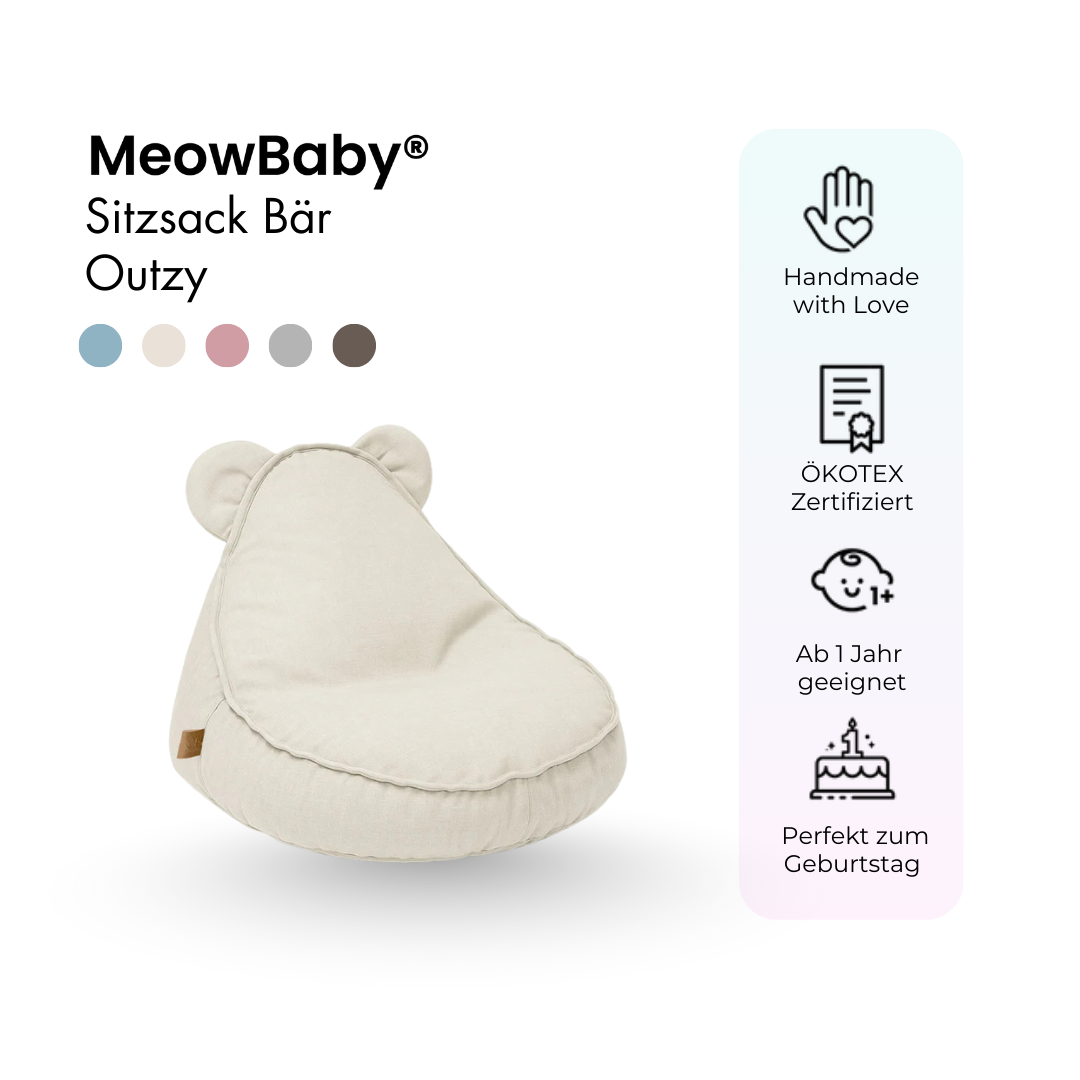 MeowBaby Outdoor Kinder-Sitzsack Outzy Bär - Cloudberry Sky Blue