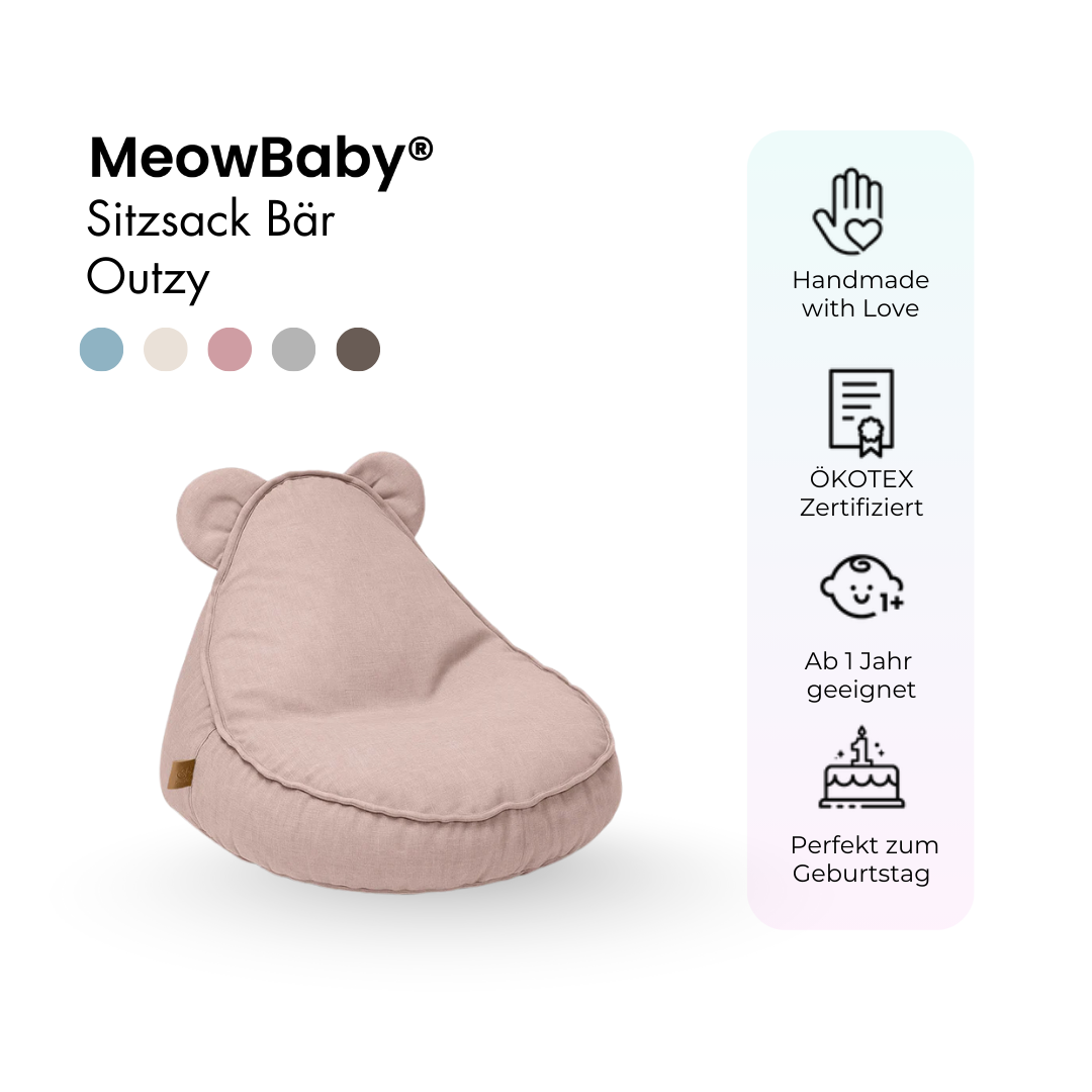 MeowBaby Outdoor Kinder-Sitzsack Outzy Bär - Cloudberry Sky Blue