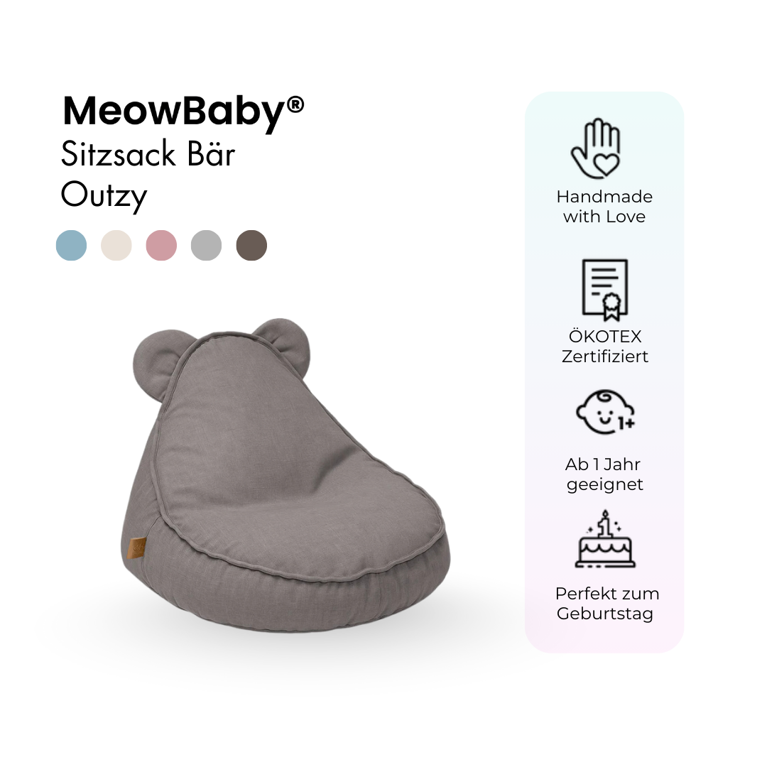 MeowBaby Outdoor Kinder-Sitzsack Outzy Bär - Cloudberry Sky Blue